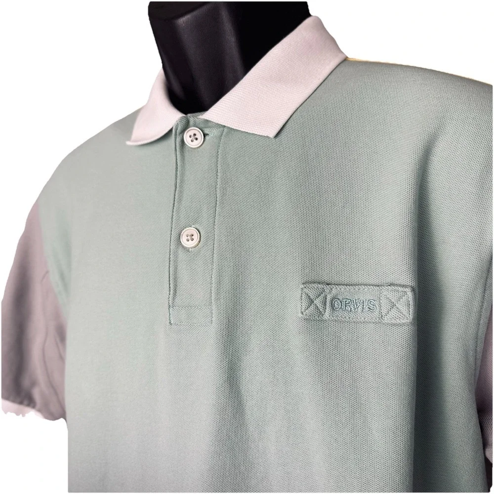 Orvis Color Block Men Medium Classic Polo Shirt‎ Short Sleeve Logo  Green Yellow